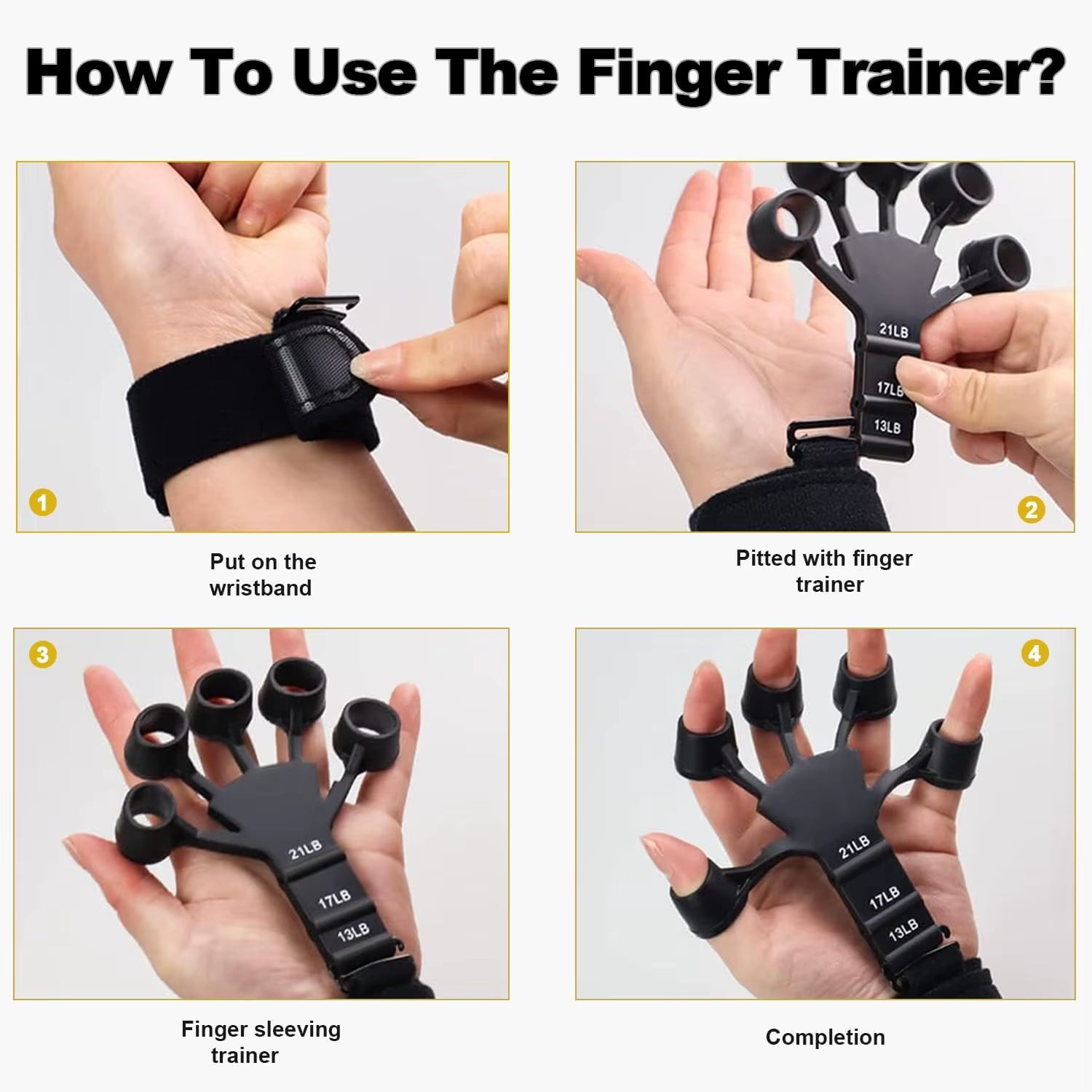 Grip Strength Trainer Finger Hand Exerciser Strengthener Wrist Training with 6 Resistant Level Finger Flexion Extension